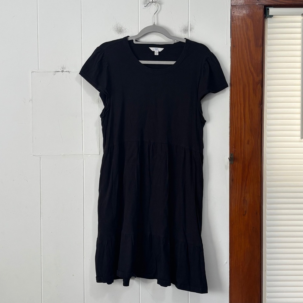 Time and Tru Womens Black Tiered Knit Cotton Short Sleeve Mini Dress Size L